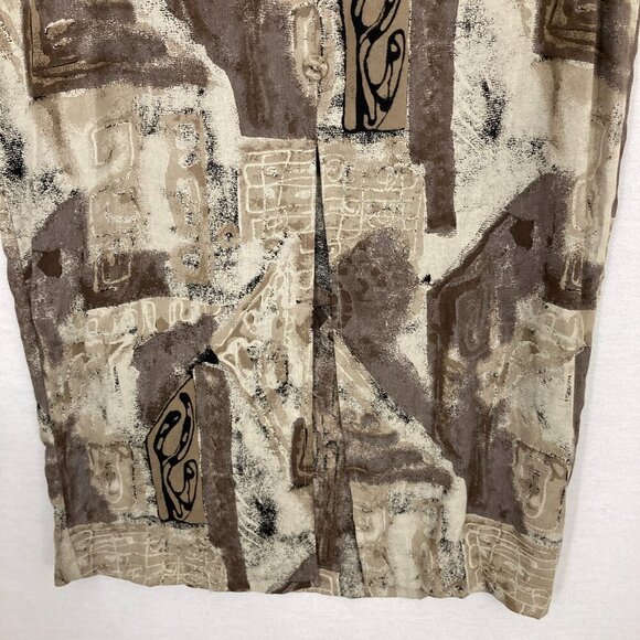 Vintage All that Jazz Brown Gray Abstract Artsy Soft Rayon Midi Dress Medium - Picture 5 of 13
